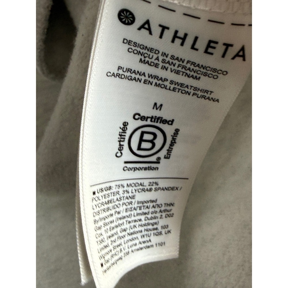 Athleta Purana Wrap Sweatshirt Heather Gray Hooded Thumbhole Pullover Sz M Tunic - Picture 10 of 12